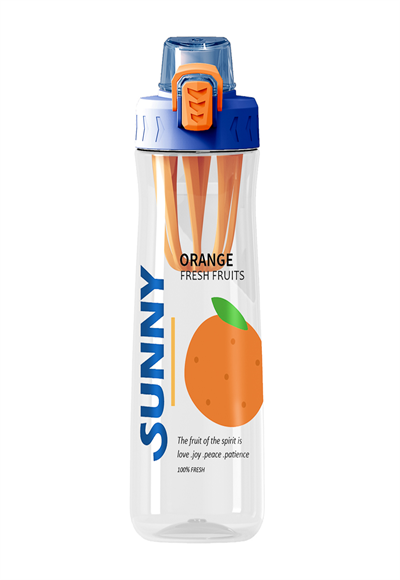 Plastic shaker bottle from the fruit series with one-touch top lid and handle (1000 ml) (orange)