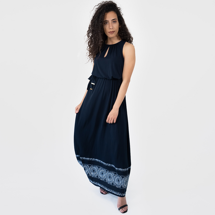 Maxi dress with printed hem