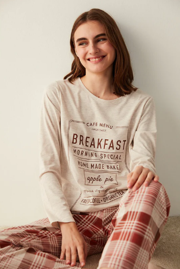 MORNING SPECIAL CHECKED LS PANT SET