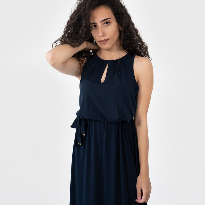 Maxi dress with printed hem