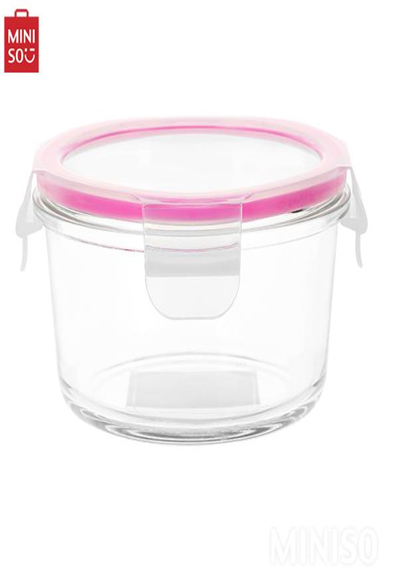 حاوية طعام زجاجية دائرية من البورسليكات عالية 350 مل (وردي)