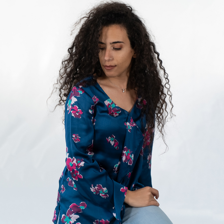 Blouse decorated with floral print
