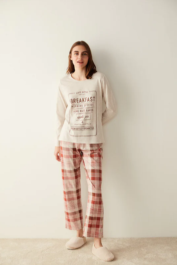 MORNING SPECIAL CHECKED LS PANT SET