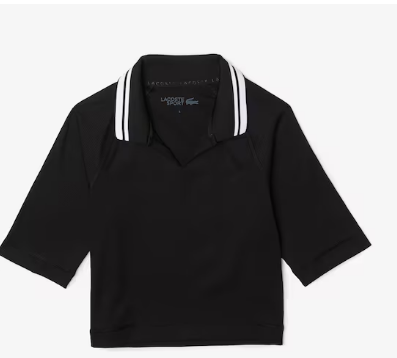 قميص بولو نسائي قصير مضلع ومطاطي من مجموعة Lacoste SPORT